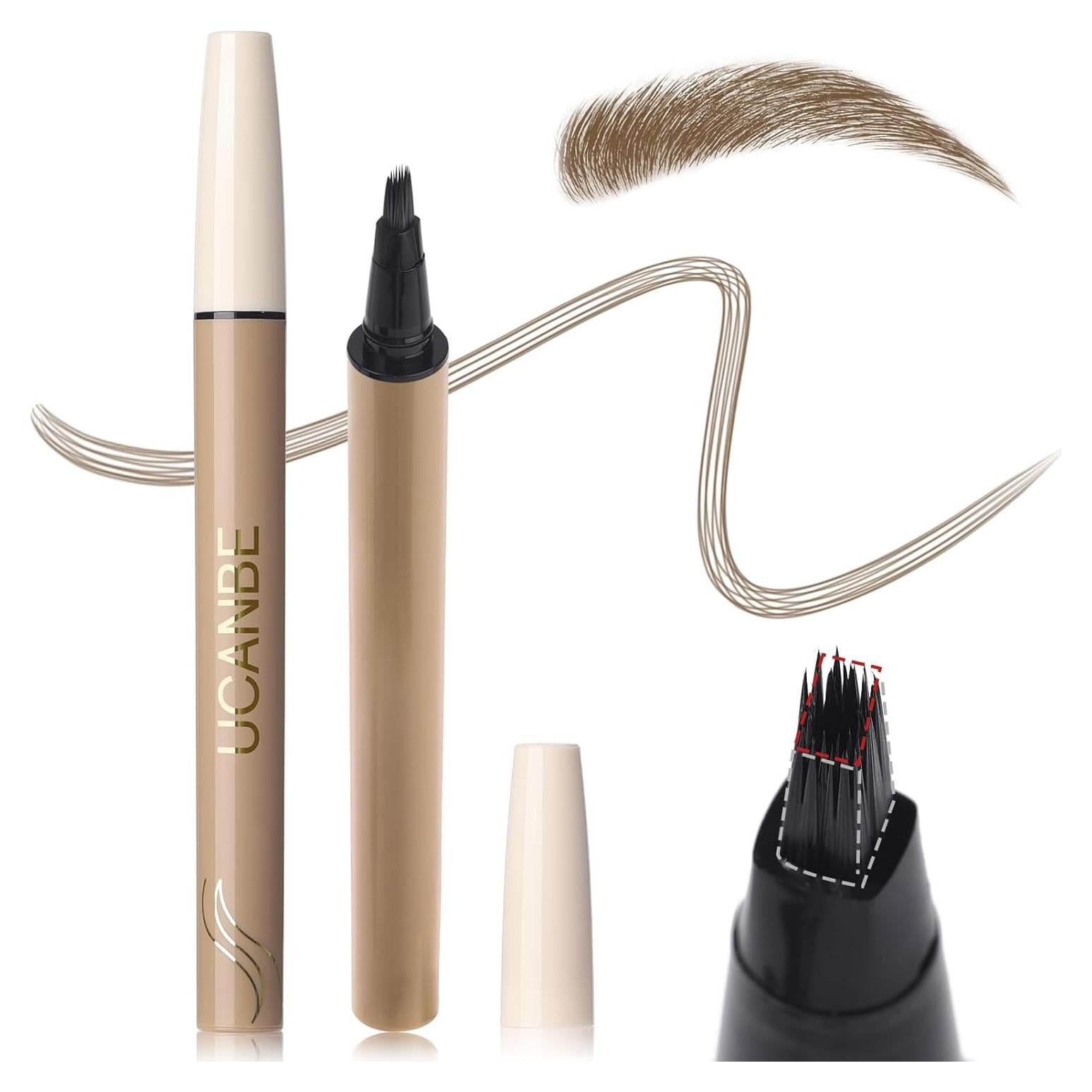 Lápiz de Cejas UCANBE Marrón Impermeable con Cepillo Angulado