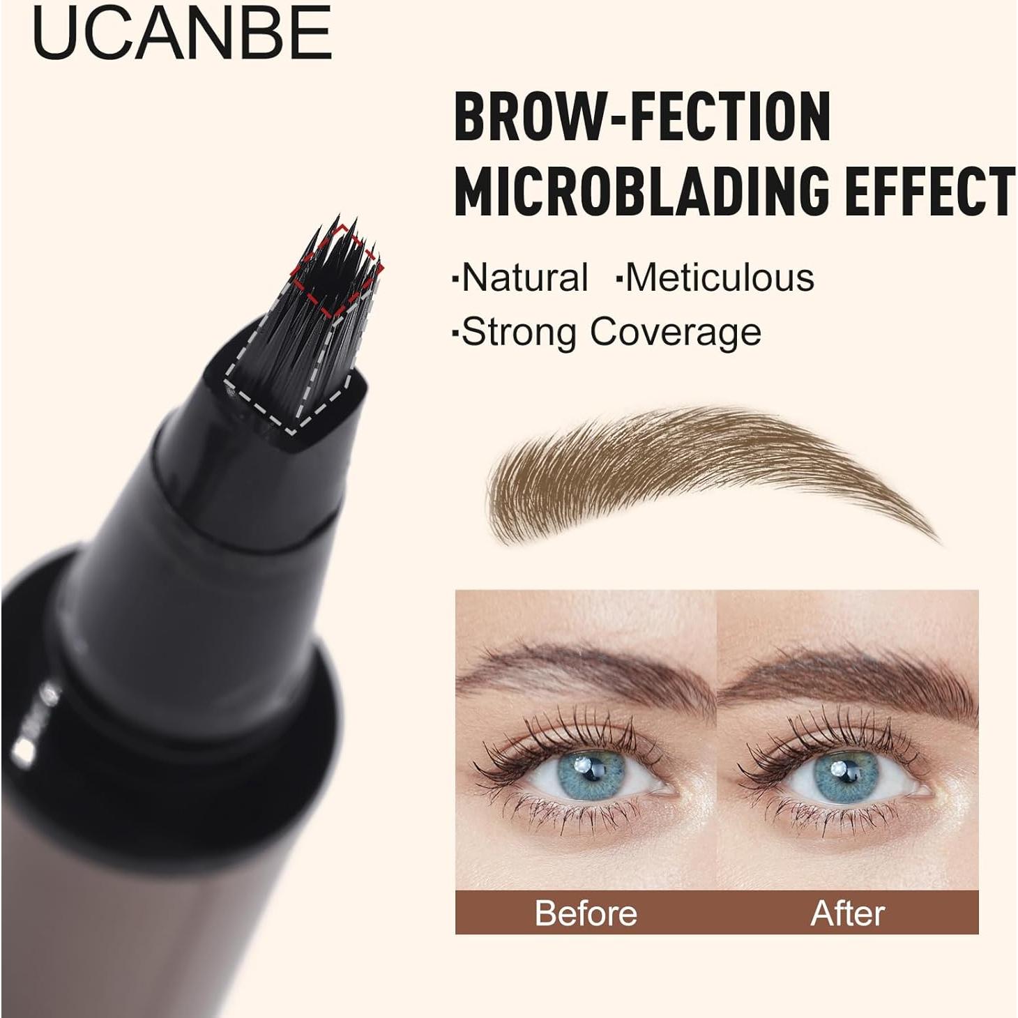 Lápiz de Cejas UCANBE Marrón Impermeable con Cepillo Angulado