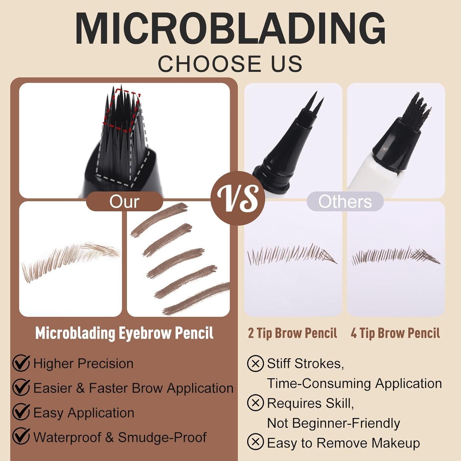 Lápiz de Cejas UCANBE Marrón Impermeable con Cepillo Angulado