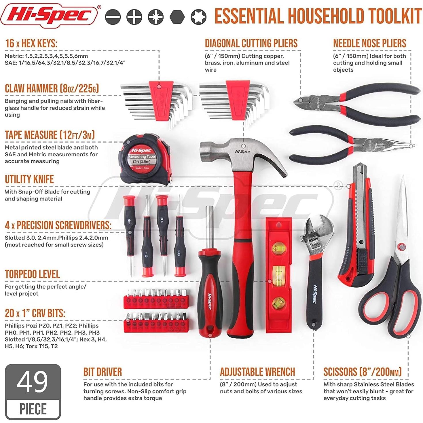 Juego de Herramientas Hi-Spec 49 Piezas para Bricolaje