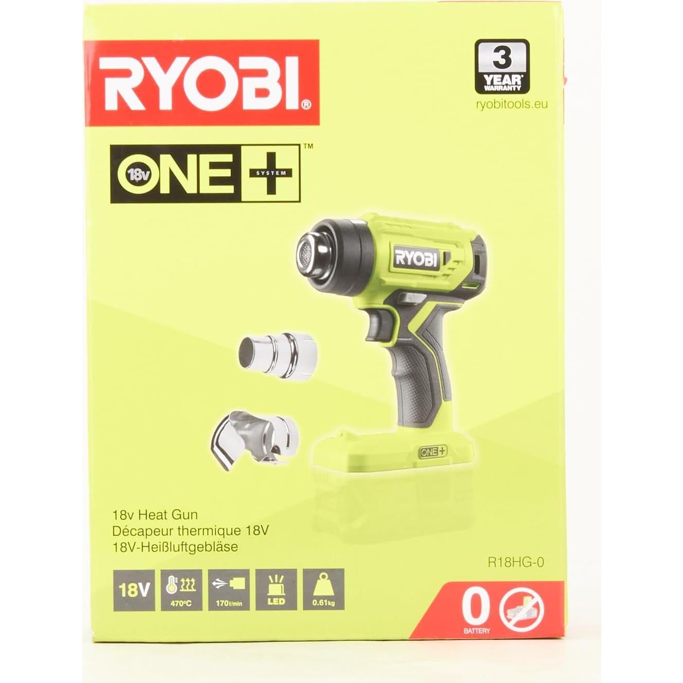 Pistola de Calor Ryobi R18HG-0 18V ONE+ 470°C 170L/min