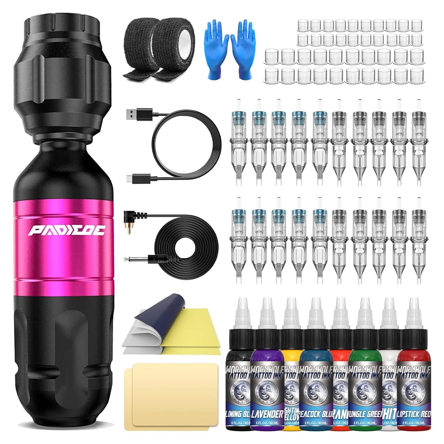 Kit de Máquina de Tatuaje Inalámbrica PADIEOE con Agujas y Accesorios