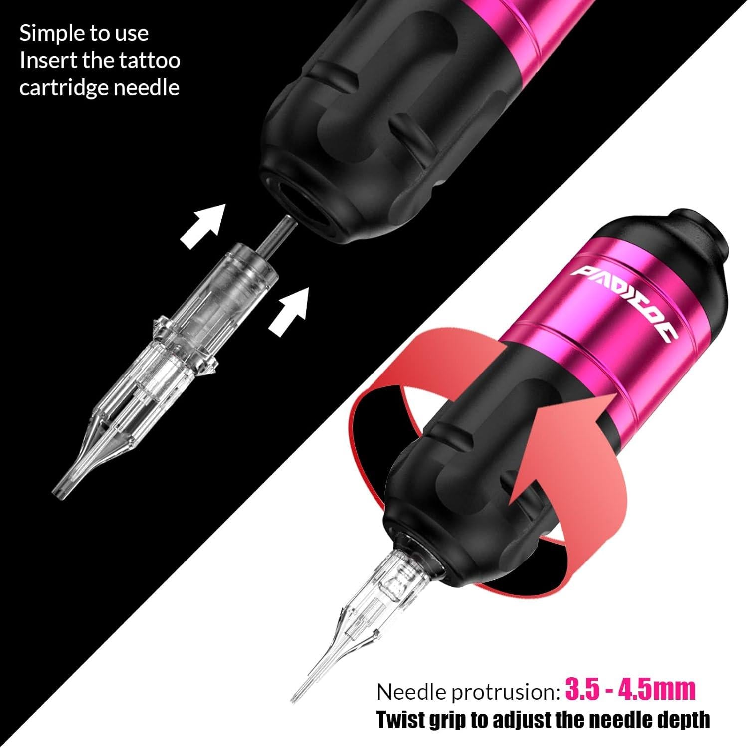 Kit de Máquina de Tatuaje Inalámbrica PADIEOE con Agujas y Accesorios