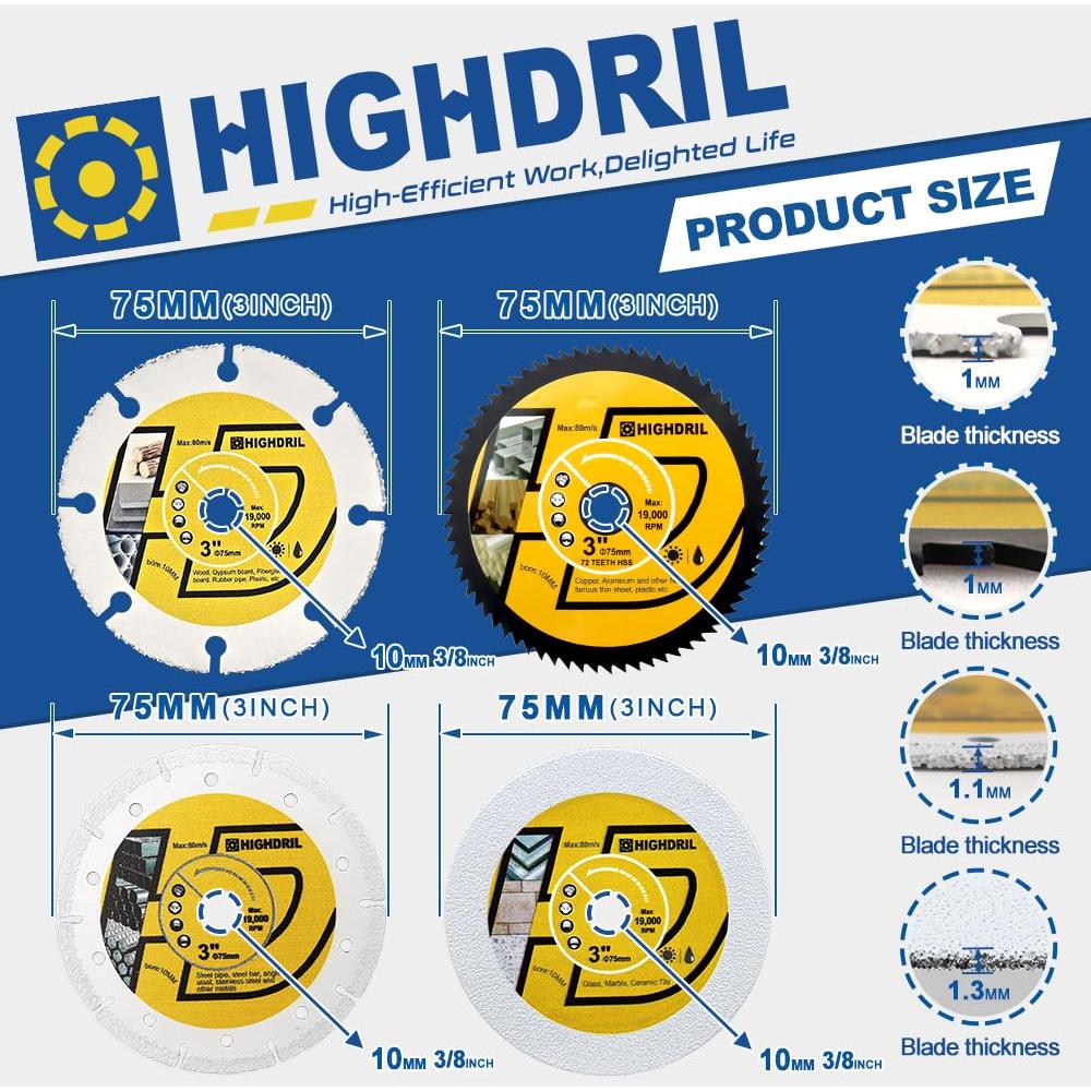 Juego de Discos de Sierra Circular HIGHDRIL 75mm 4pcs