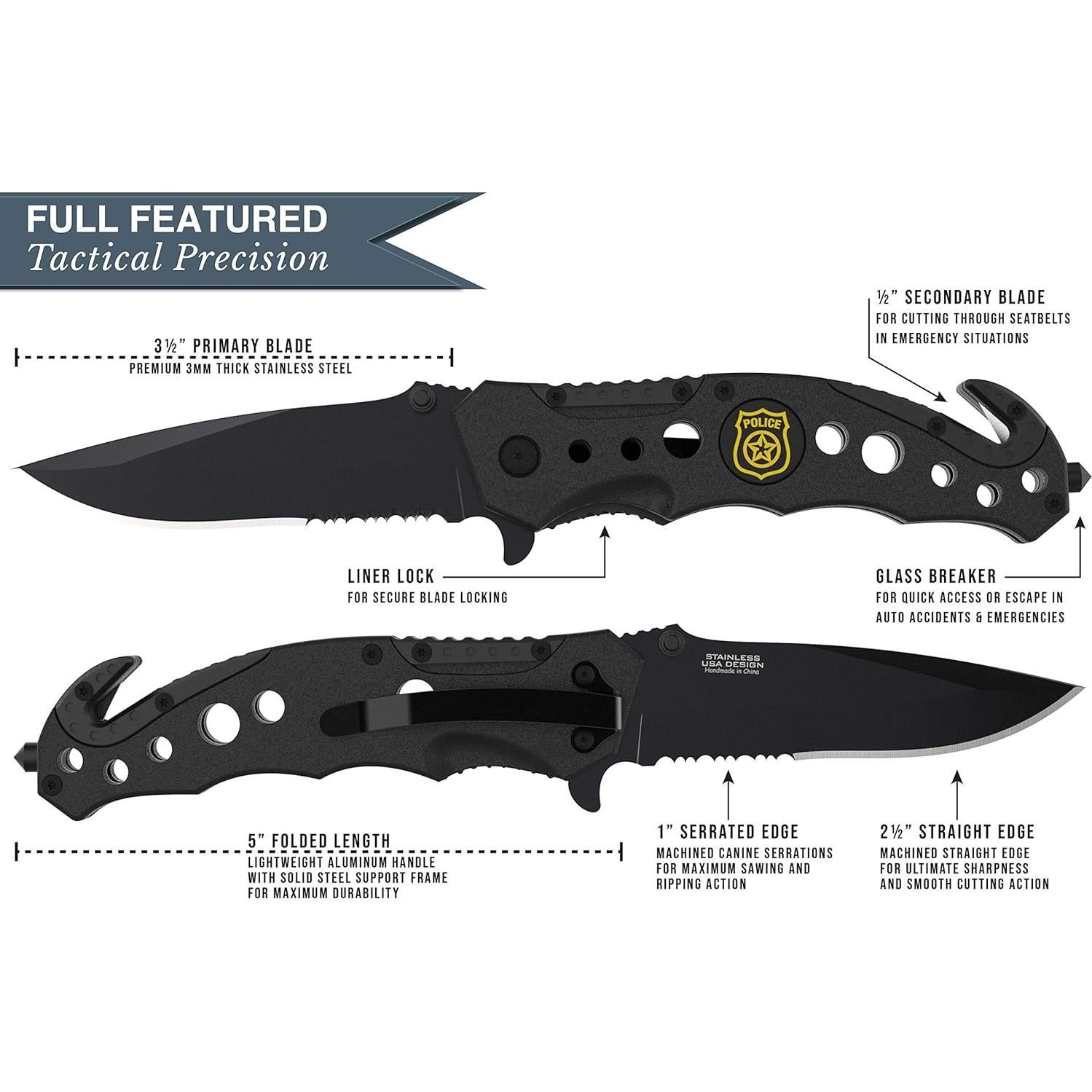 Cuchillo Táctico Swiss Safe 3-en-1 para Militares - Negro