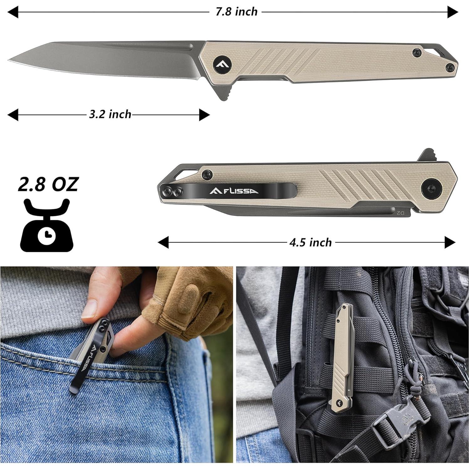 Cuchillo Plegable FLISSA D2 Mango G10 Ligero para EDC