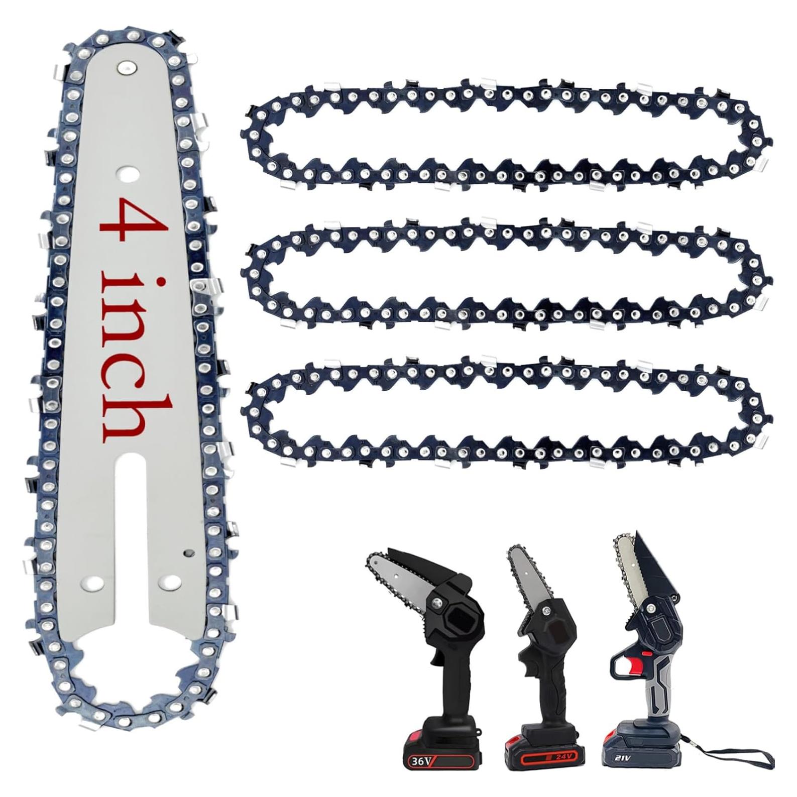 Cadenas de Reemplazo para Motosierra Mini 4" FIFCHALL (4 Cadenas + 1 Barra)