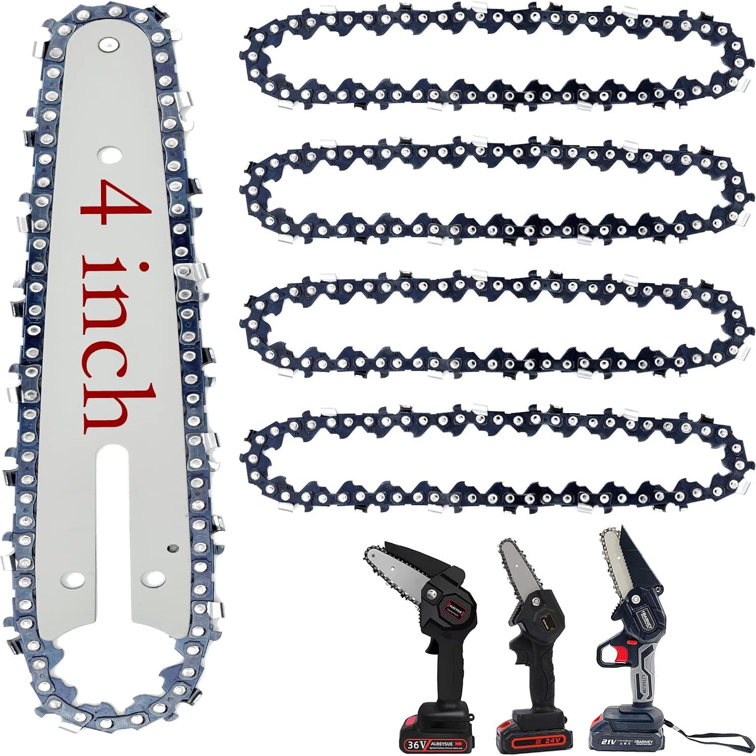 Cadenas de Reemplazo para Motosierra Mini 4" FIFCHALL (4 Cadenas + 1 Barra)