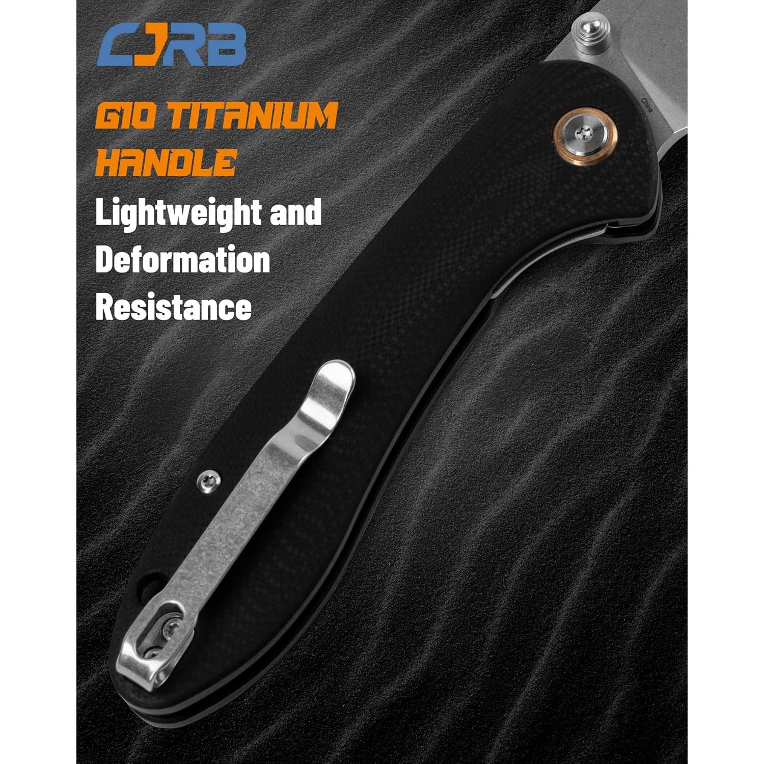 Cuchillo Plegable CJRB Feldspar Acero D2 Mango G10 Negro