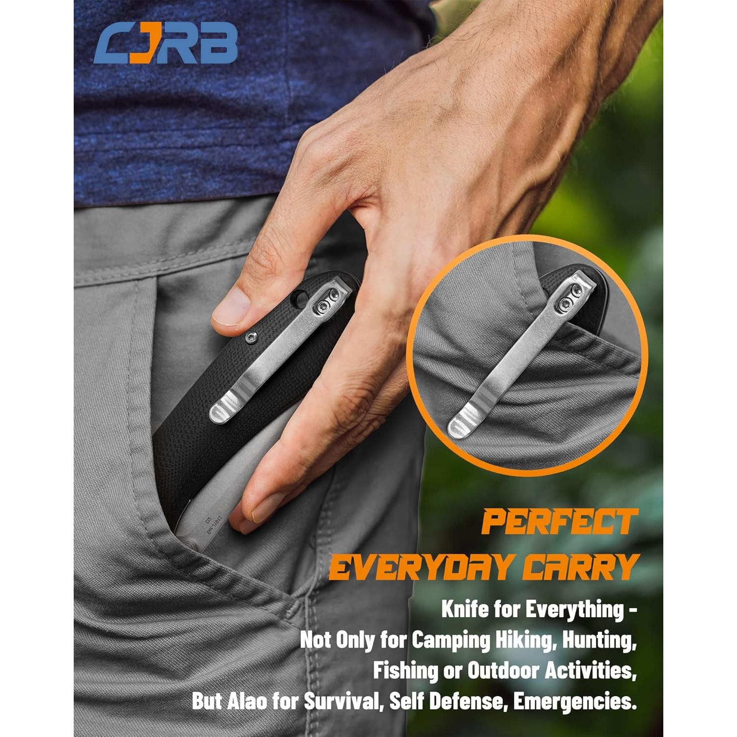 Cuchillo Plegable CJRB Feldspar Acero D2 Mango G10 Negro