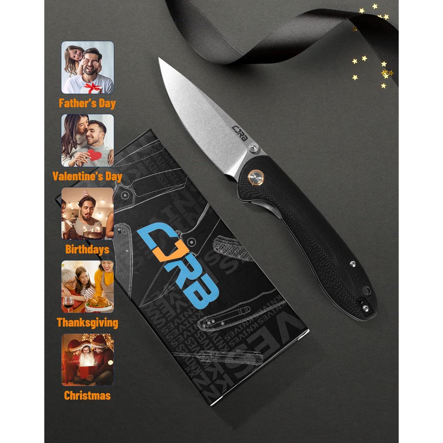 Cuchillo Plegable CJRB Feldspar Acero D2 Mango G10 Negro