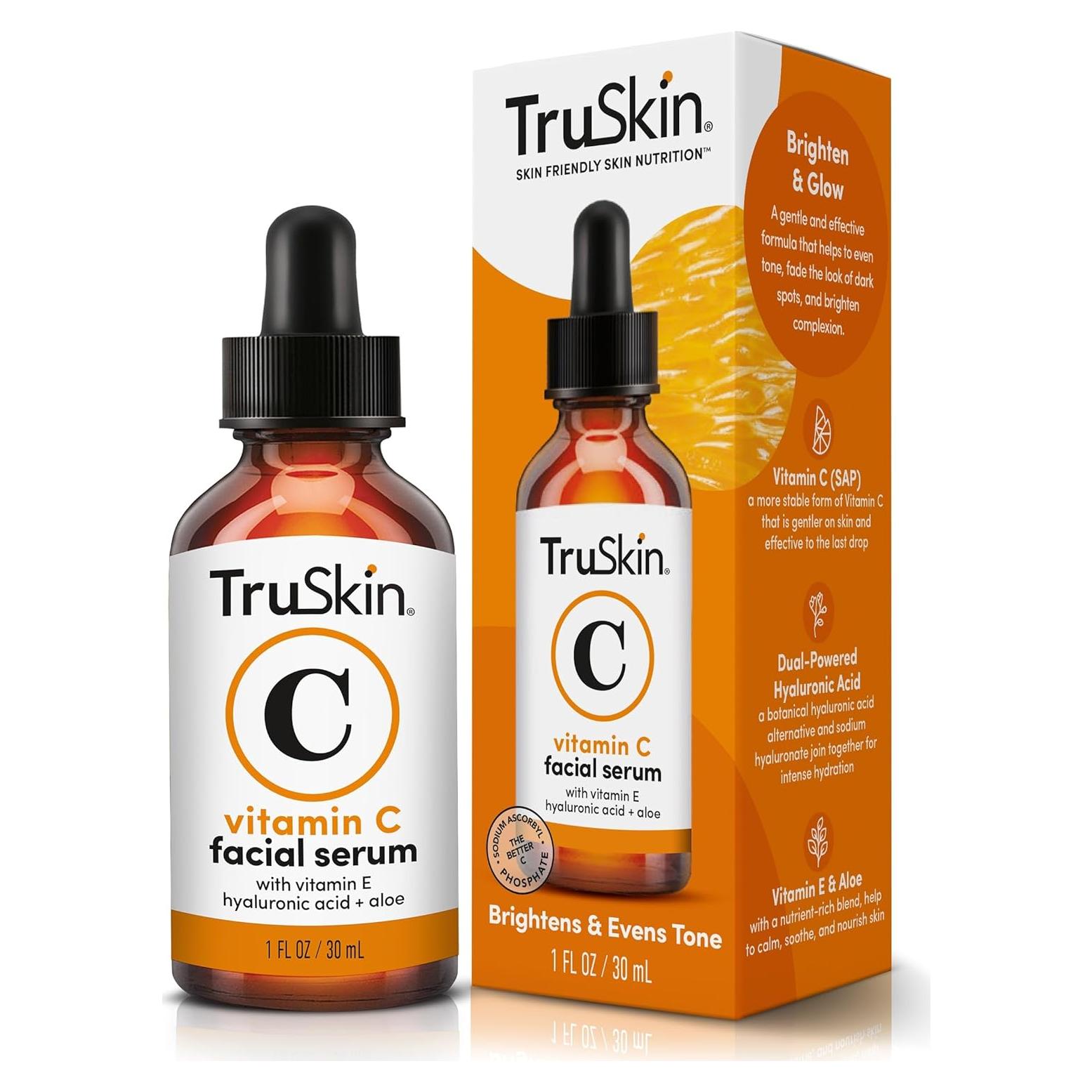 TruSkin Vitamin C Serum For Face – Anti Aging Formula with Vitamin C, Hyaluronic Acid, Vitamin E – Brightening Serum – Improve Appearance of Dark Spots, Tone, Fine Lines & Wrinkles, 1 Fl Oz
