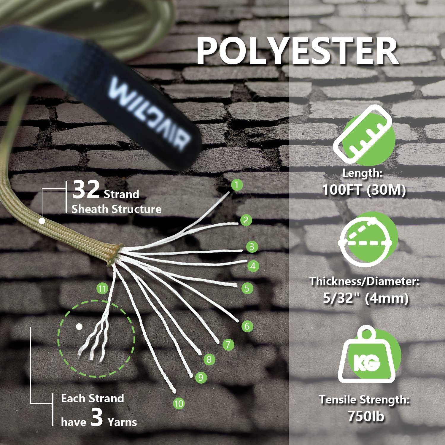 Cuerda Paracord WILDAIR 30m 750lb Verde Militar Nylon