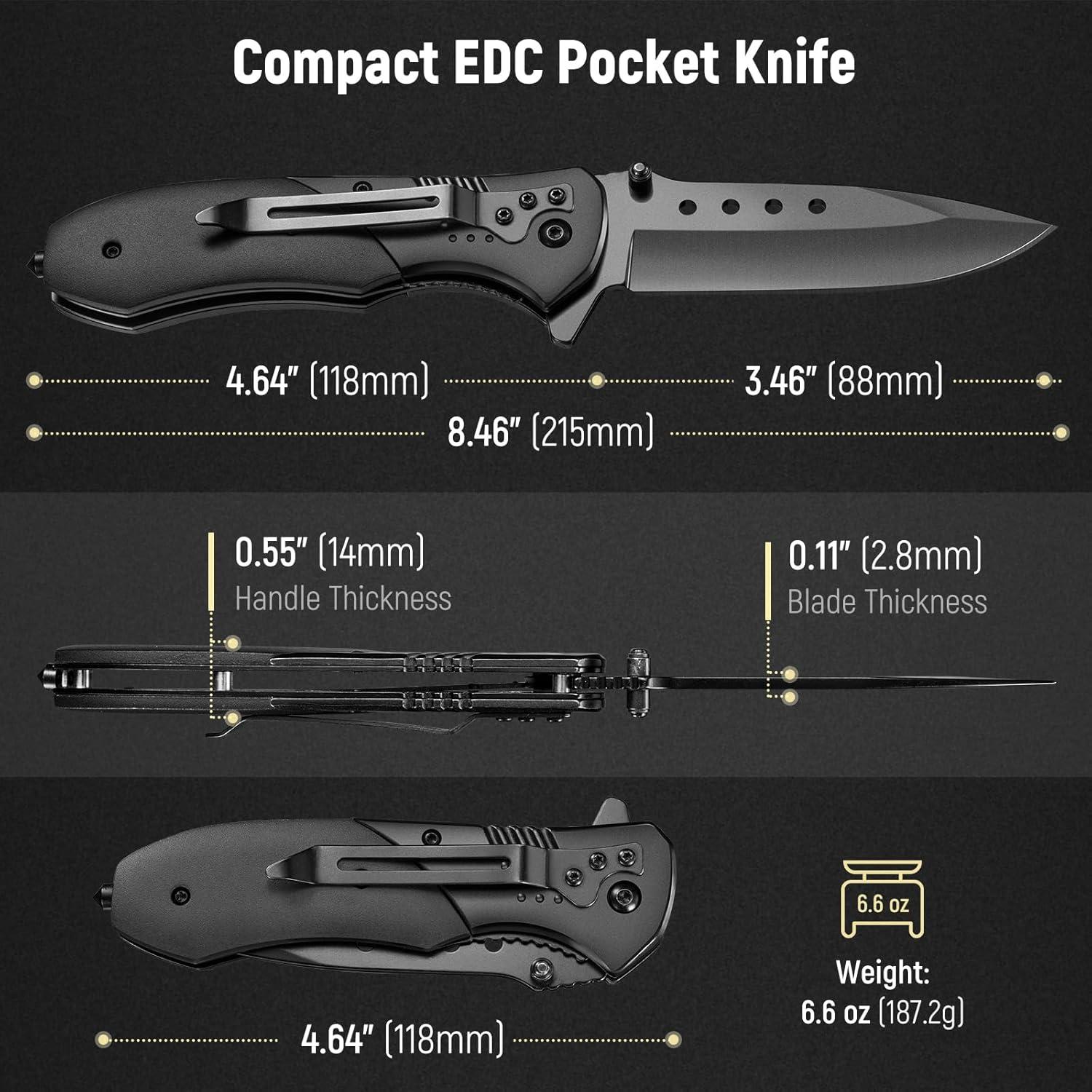 Cuchillo Plegable KEXMO 8.79 cm Táctico Negro EDC