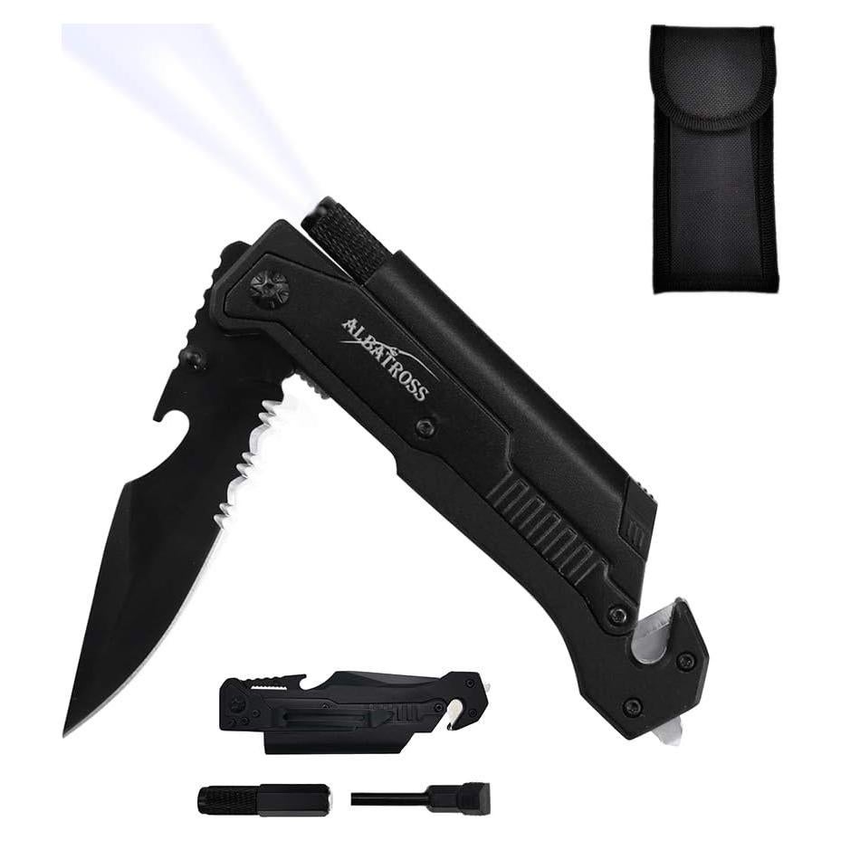 Cuchillo Táctico ALBATROSS FK01-BK 7-en-1 con Linterna LED
