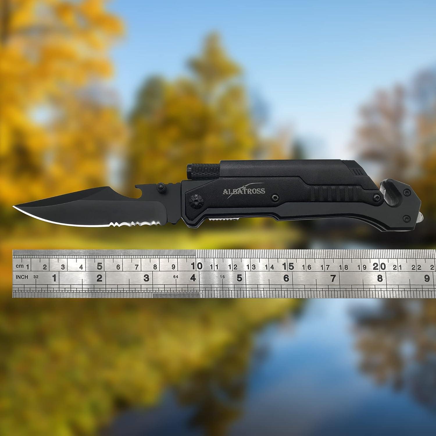 Cuchillo Táctico ALBATROSS FK01-BK 7-en-1 con Linterna LED