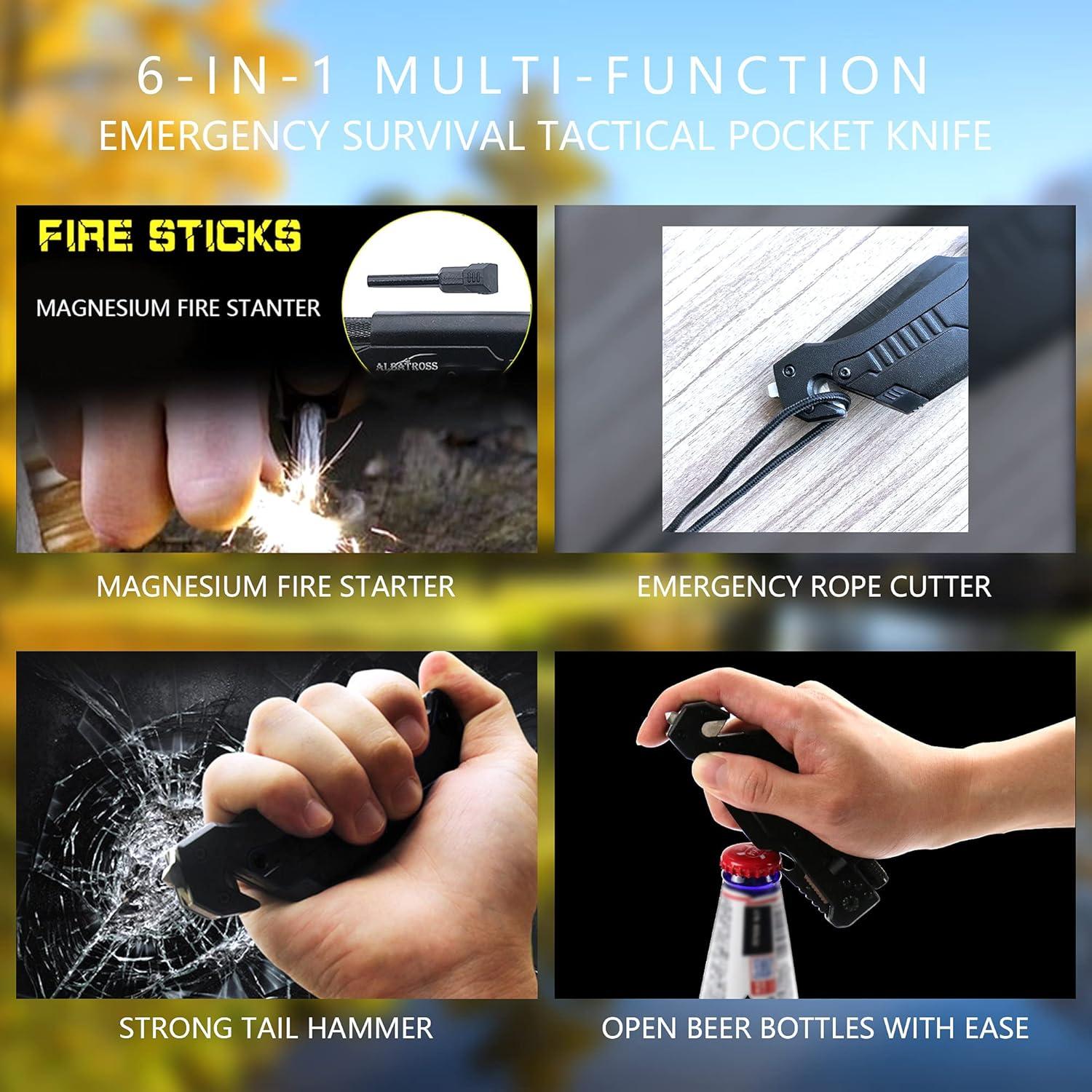 Cuchillo Táctico ALBATROSS FK01-BK 7-en-1 con Linterna LED