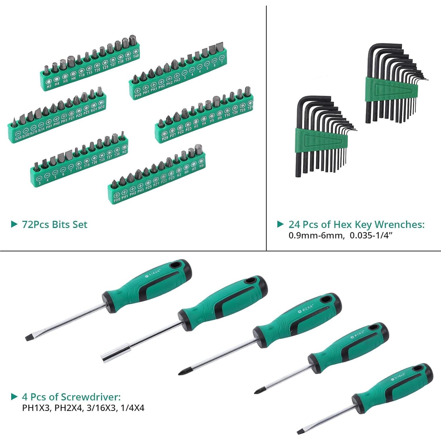 Towallmark 213 Piece Mechanic Tool Set and Socket Wrench Set, SAE and Metric Household Hand Tool Kit, Cr-V Constructed, Home/Auto Repair Tool Sets with Storage Case
