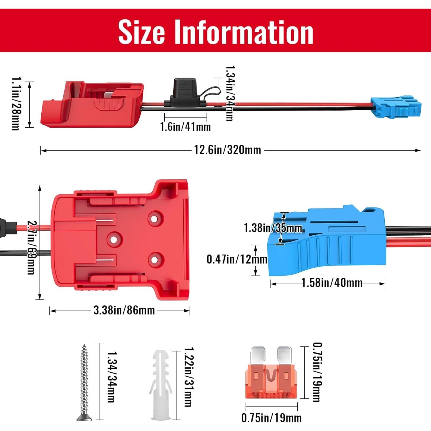 Power Wheel Adapter Compatible with Milwaukee Battery with Wire Harness Connector Compatible with Peg-Perego Children Ride-on Car, 12AWG Wire with 40A Fuse