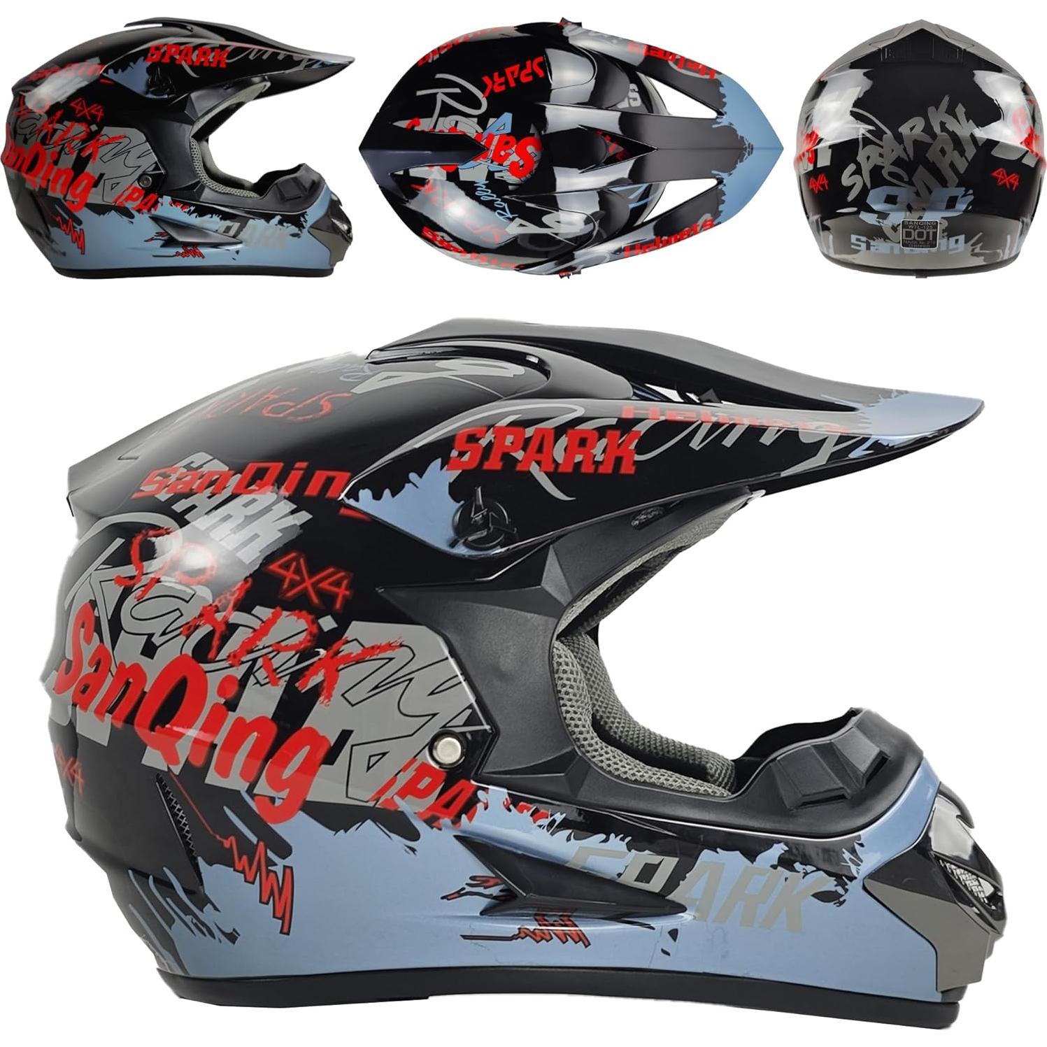 Casco de Motocross SanQing CH-202 Pequeño Negro Gris DOT