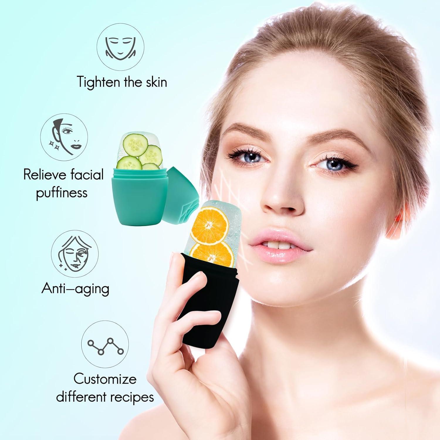 Rodillo de Hielo Facial Qewro 2Pack Silicona Verde y Negro