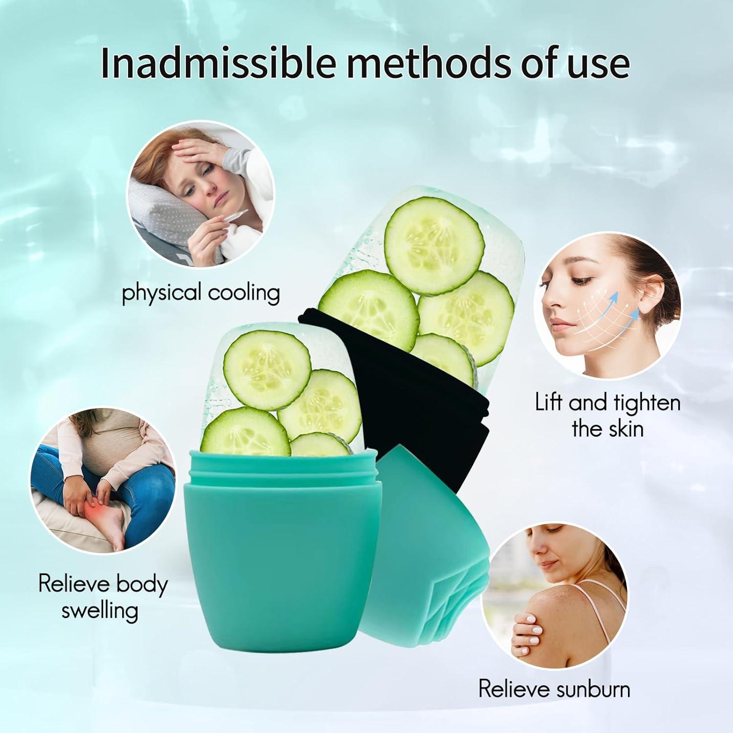 Rodillo de Hielo Facial Qewro 2Pack Silicona Verde y Negro