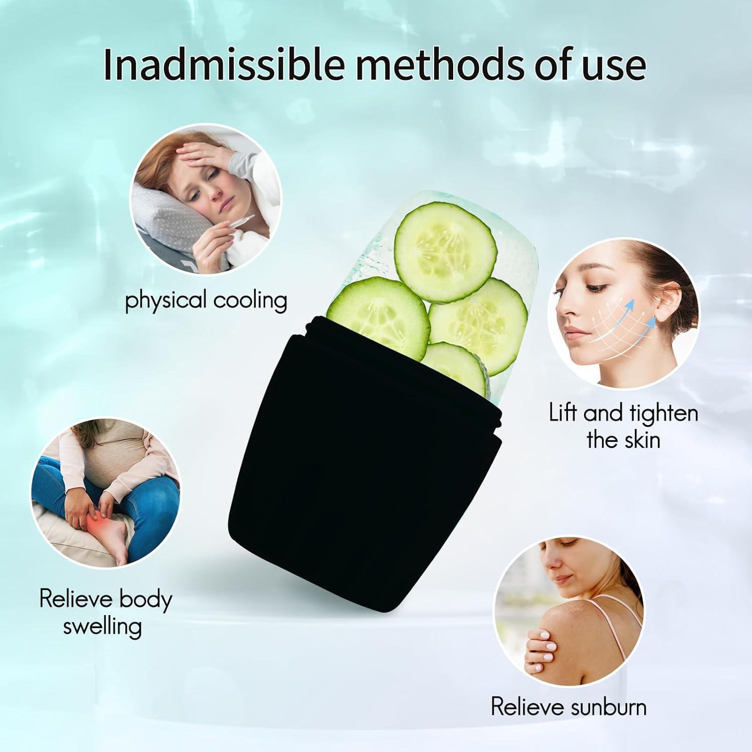 Rodillo de Hielo Facial Qewro 2Pack Silicona Verde y Negro