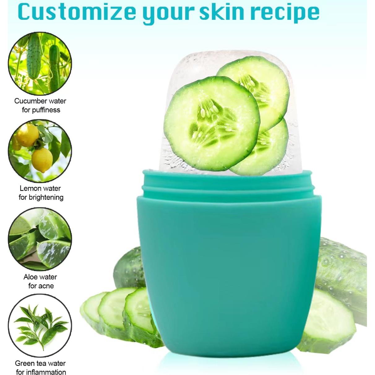 Rodillo de Hielo Facial Qewro 2Pack Silicona Verde y Negro