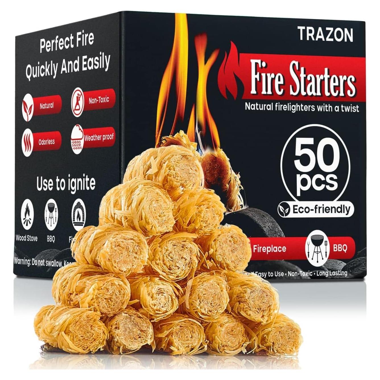 Encendedores de Madera TRAZON para BBQ y Chimenea 50 Piezas