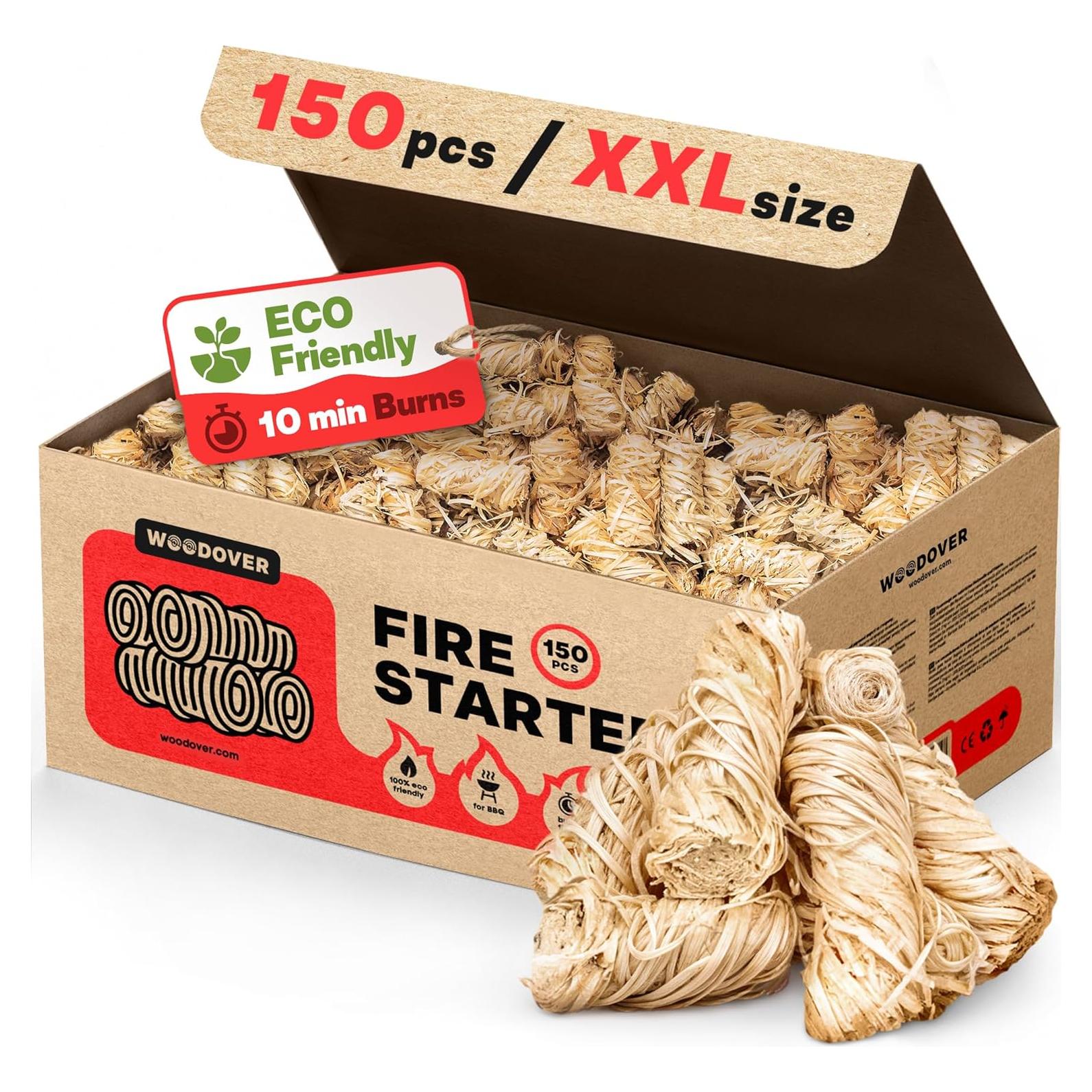150 Iniciadores de Fuego Naturales Woodover para BBQ y Chimenea