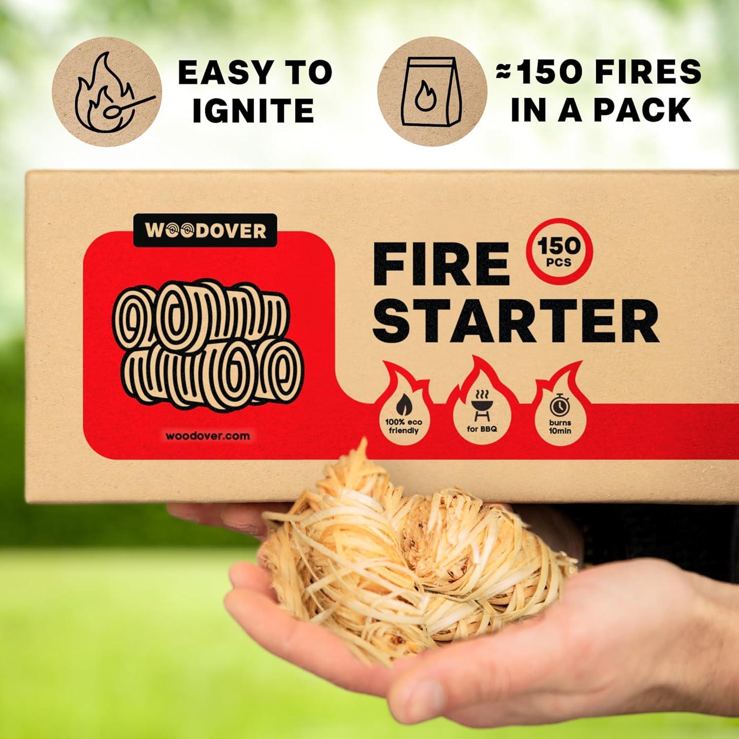 150 Iniciadores de Fuego Naturales Woodover para BBQ y Chimenea