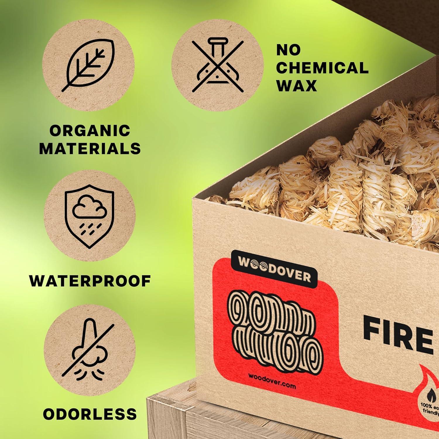 150 Iniciadores de Fuego Naturales Woodover para BBQ y Chimenea