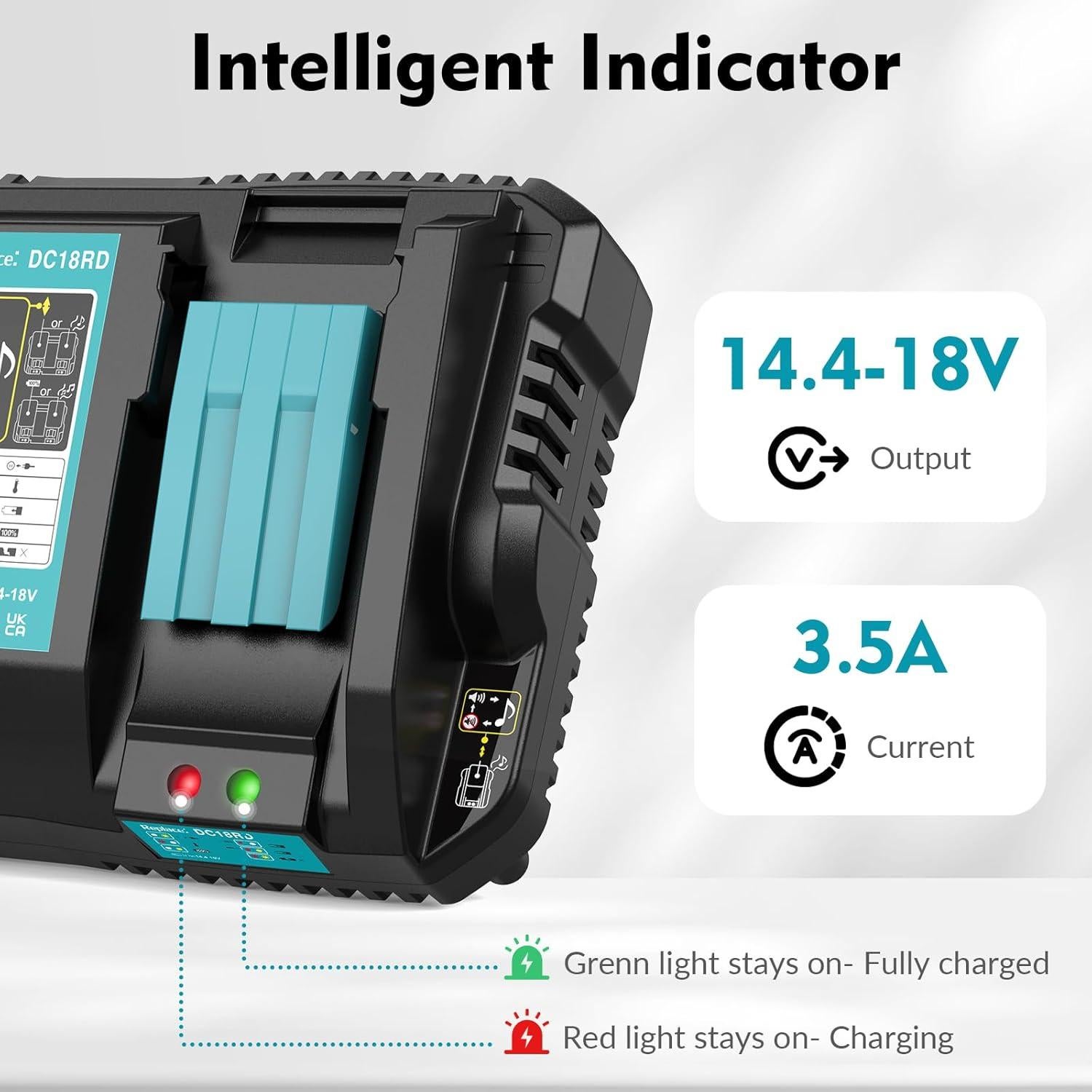 Paquete de 2 Baterías 6.0Ah Reemplazo Makita 18V con Cargador