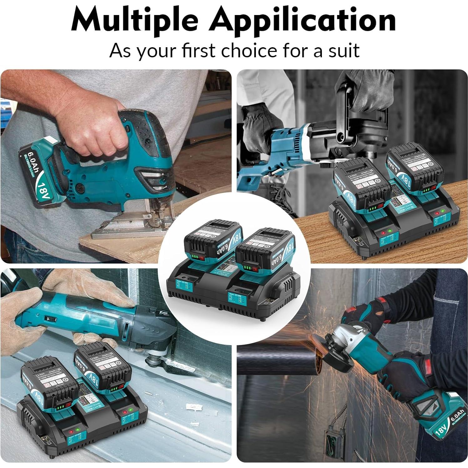 Paquete de 2 Baterías 6.0Ah Reemplazo Makita 18V con Cargador