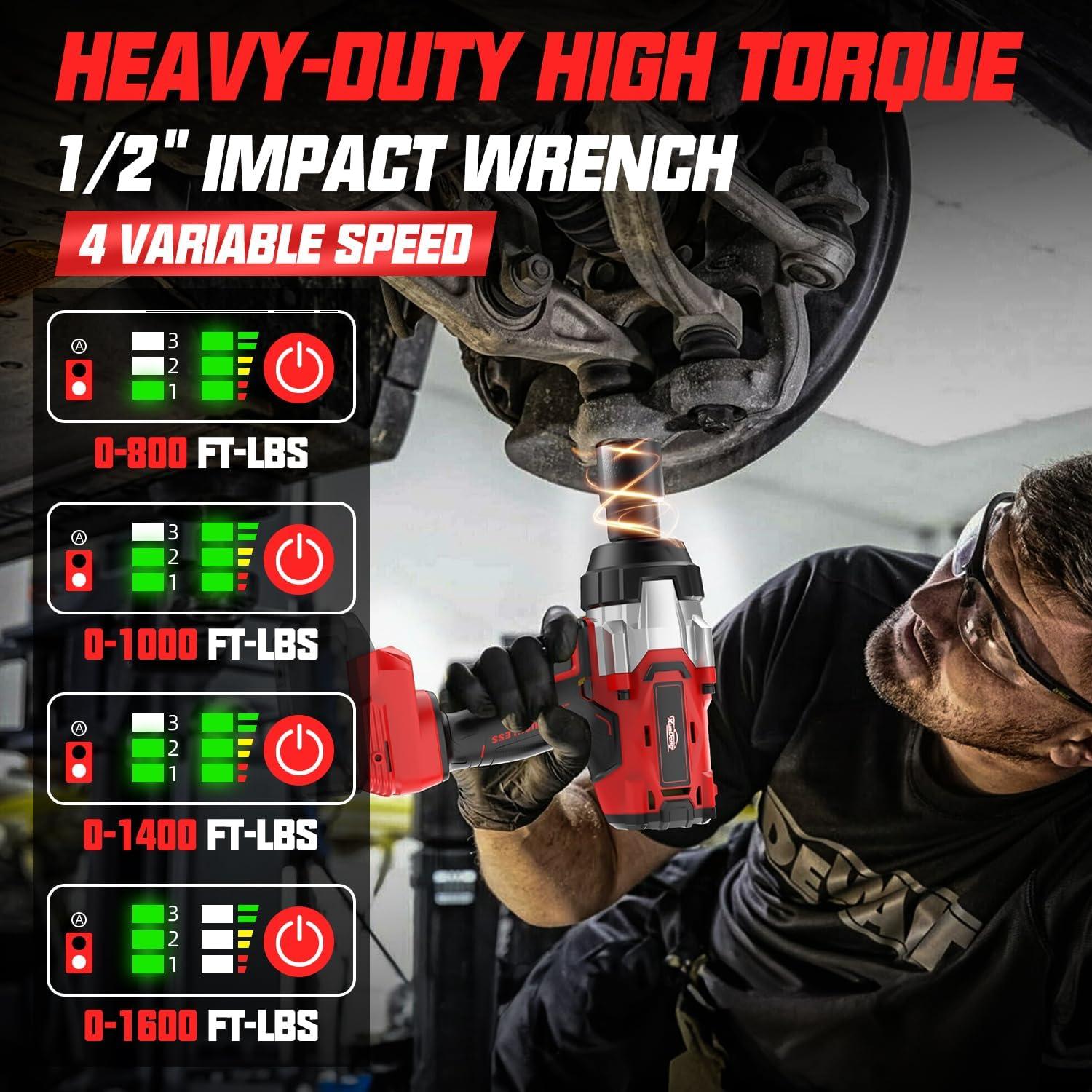 Llave de impacto inalámbrica 1/2" XunDong 2200Nm 18V sin batería