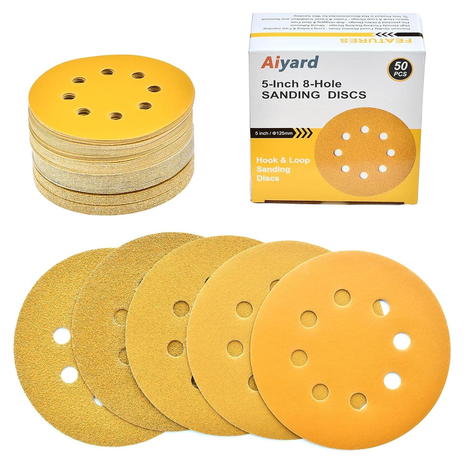 Discos de Lijado 5" Aiyard 50 Piezas Granos Mixtos 60-400