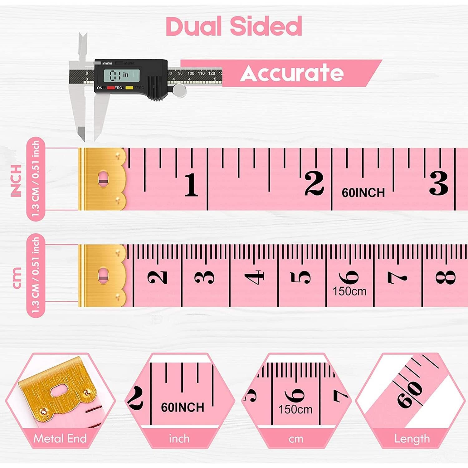 Cinta Métrica iBayam Doble Escala 150 cm 2 Paquete Rosa Azul