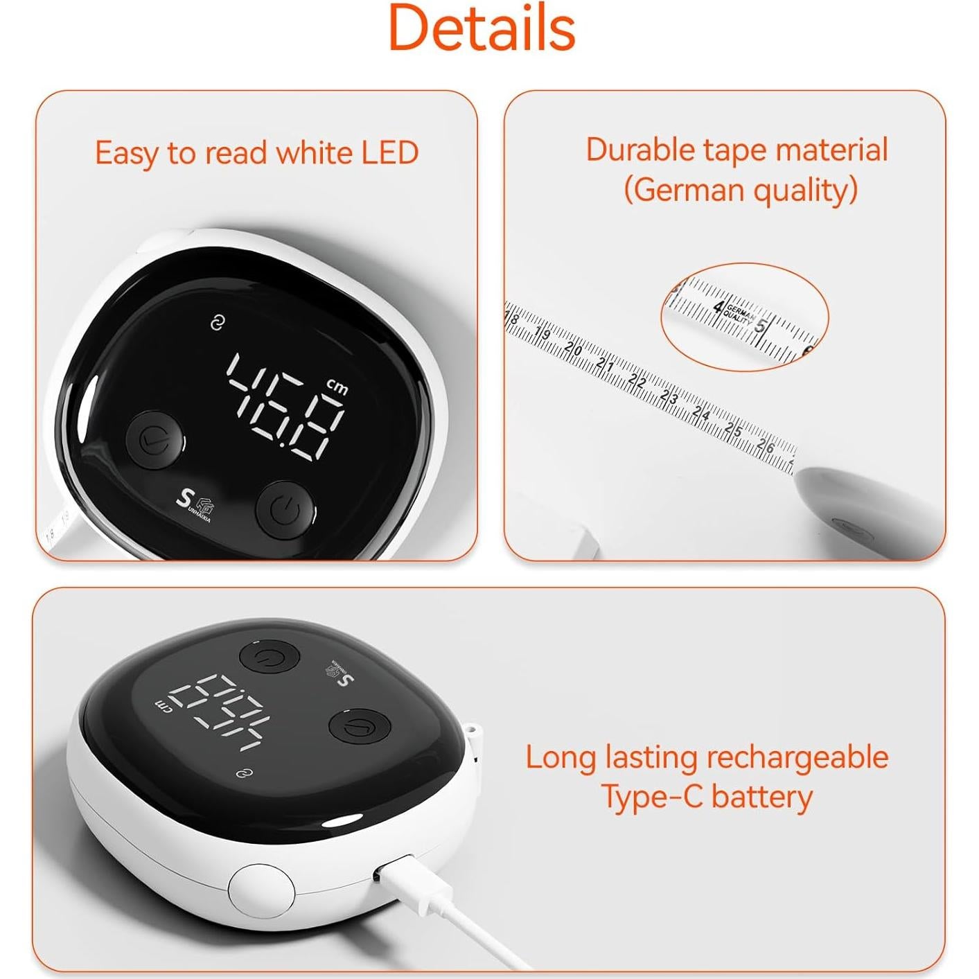 Cinta Métrica Inteligente Fitdays Bluetooth con Pantalla LED