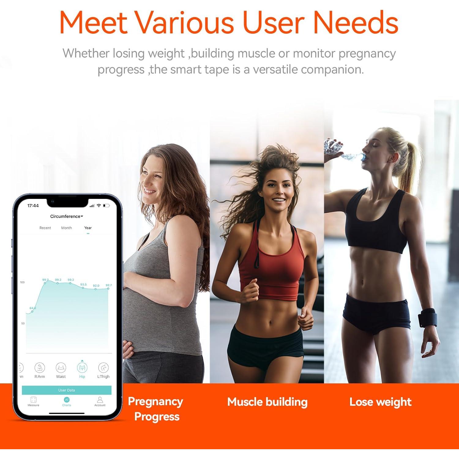 Cinta Métrica Inteligente Fitdays Bluetooth con Pantalla LED