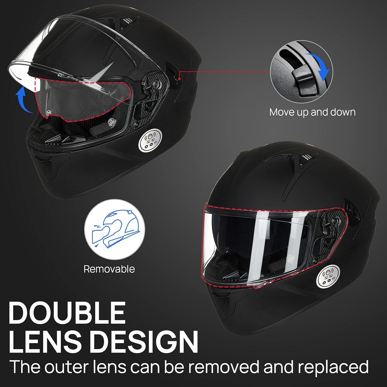 Casco de Moto ILM X9 Bluetooth Doble Visor Negro Mate S