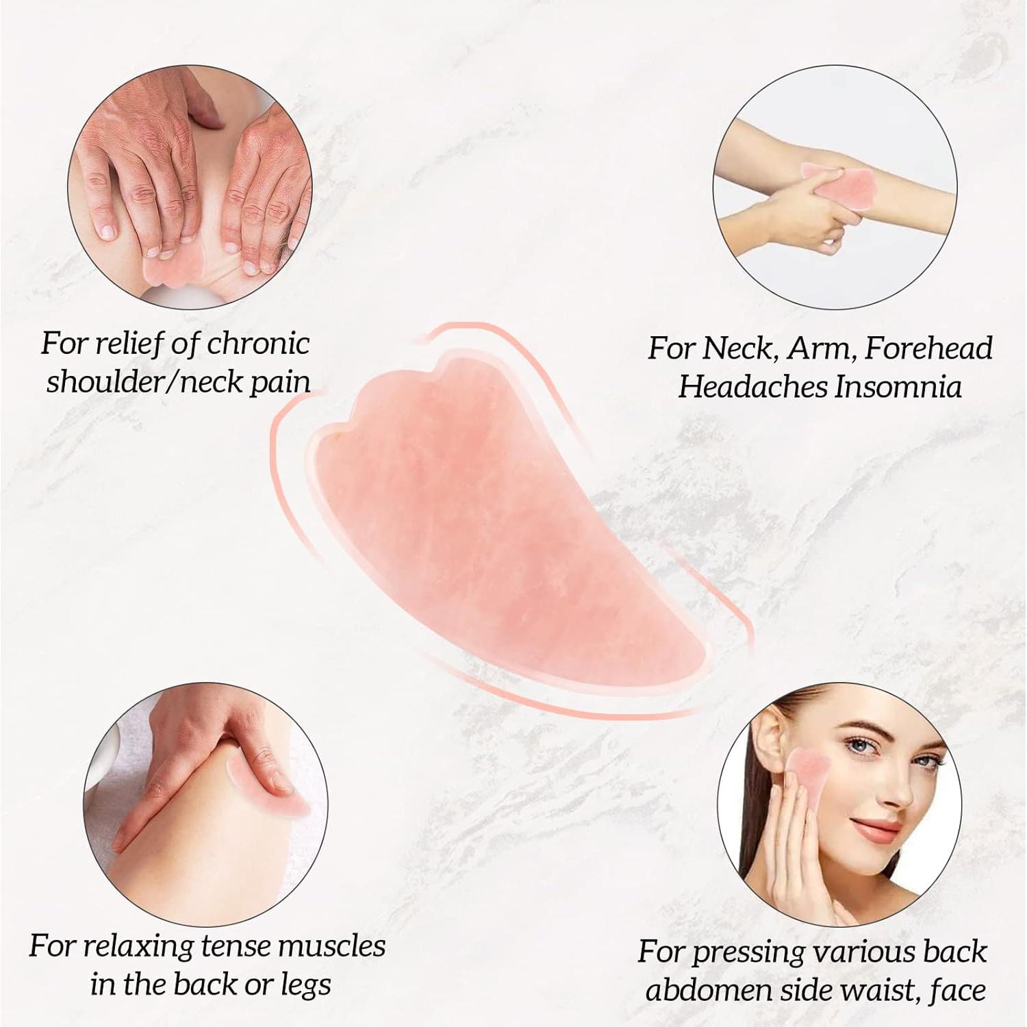 Juego de Herramientas Gua Sha Facial 3 Piezas Cuarzo Rosa