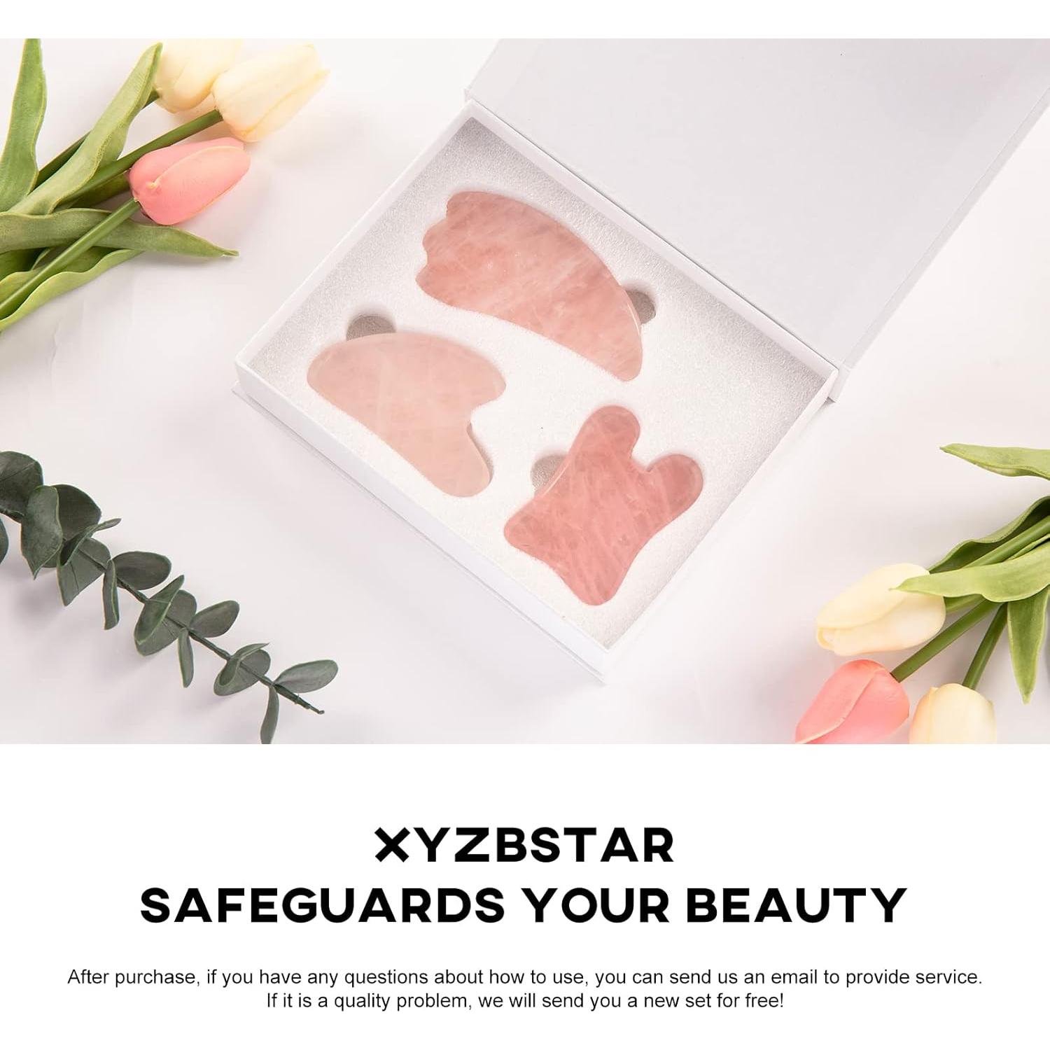 Juego de Herramientas Gua Sha Facial 3 Piezas Cuarzo Rosa