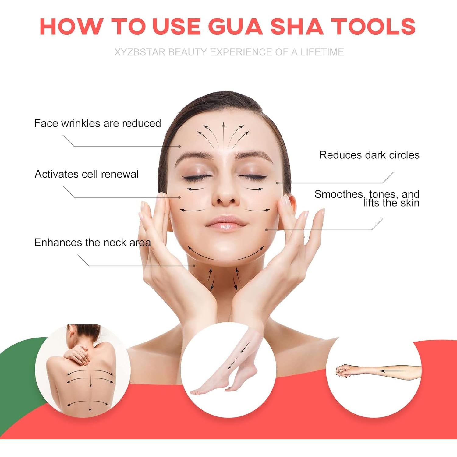 Juego de Herramientas Gua Sha Facial 3 Piezas Cuarzo Rosa