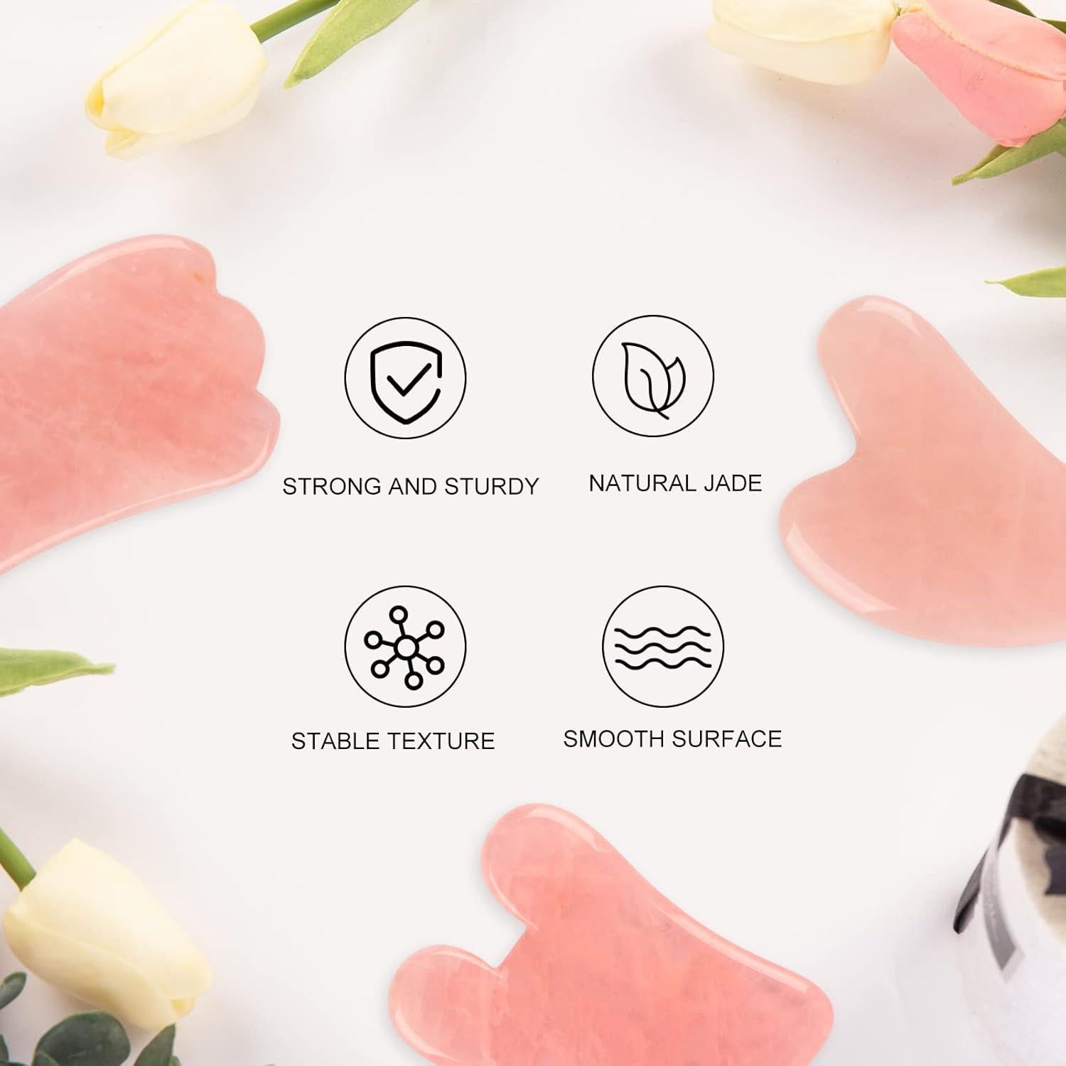 Juego de Herramientas Gua Sha Facial 3 Piezas Cuarzo Rosa