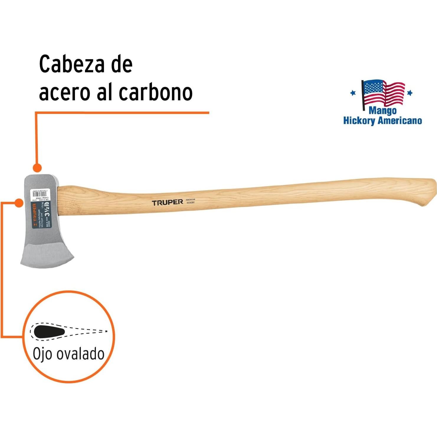 Hacha Michigan Truper HM-3-1/2M 1.59 kg, mango de hickory 86.36 cm