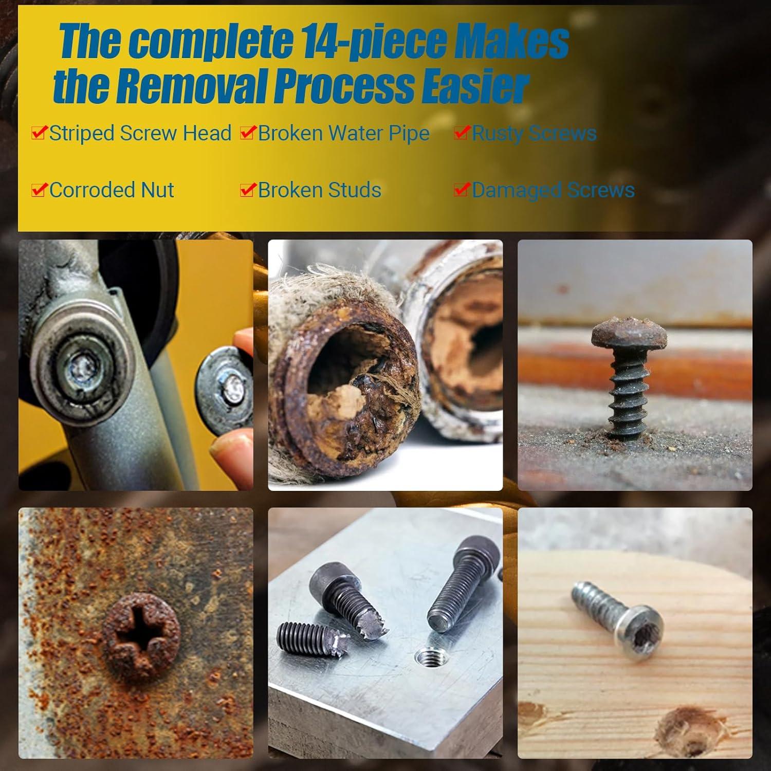 Juego de Extractores de Tornillos Cleverool 14 Piezas Cr-Mo