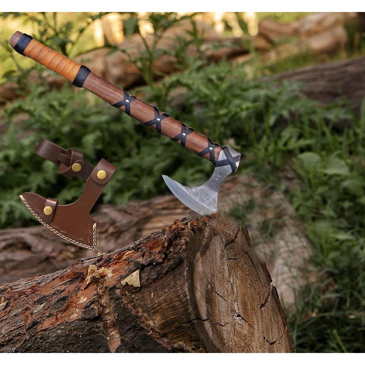 Hacha Vikinga Cazador Vikingo VK-Axe-03 con Funda de Cuero