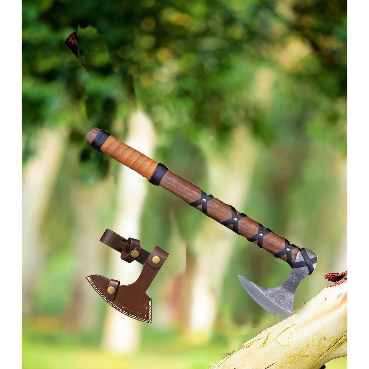 Hacha Vikinga Cazador Vikingo VK-Axe-03 con Funda de Cuero