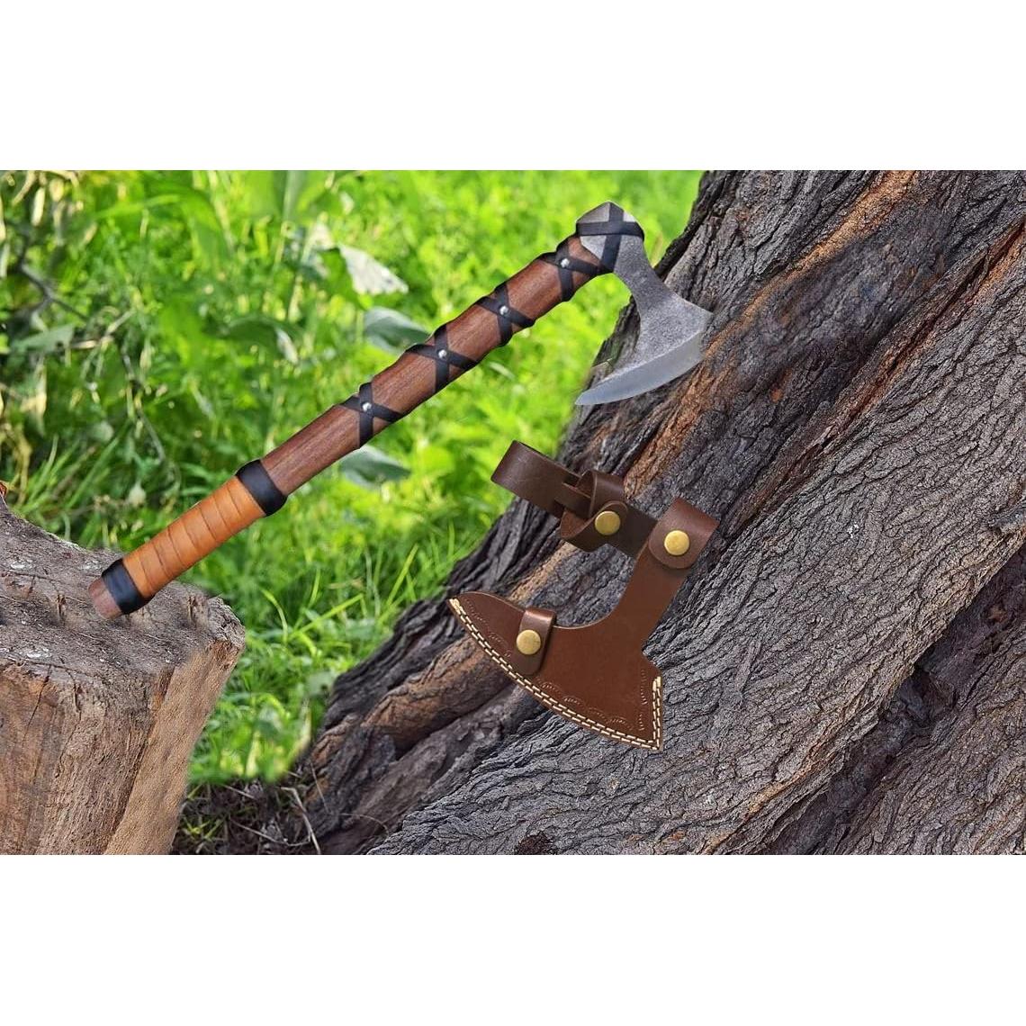 Hacha Vikinga Cazador Vikingo VK-Axe-03 con Funda de Cuero