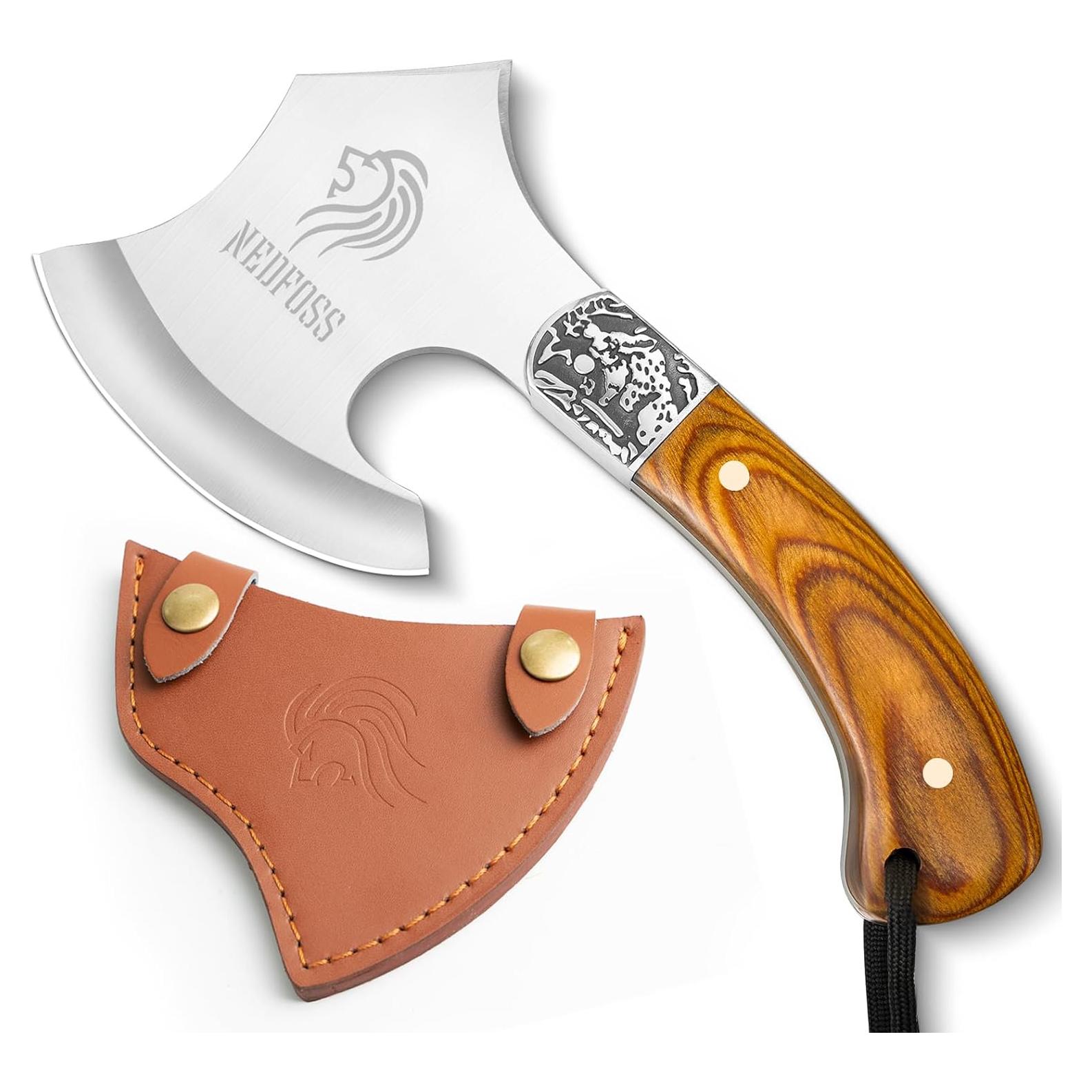 Hacha de Camping NedFoss Warthog 22.1 cm con Funda de Cuero